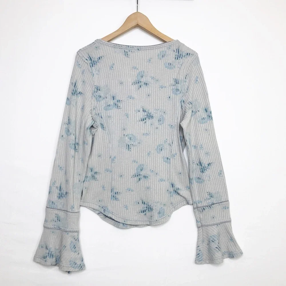 Free People Layer me Henley tie dye top with bell sleeves